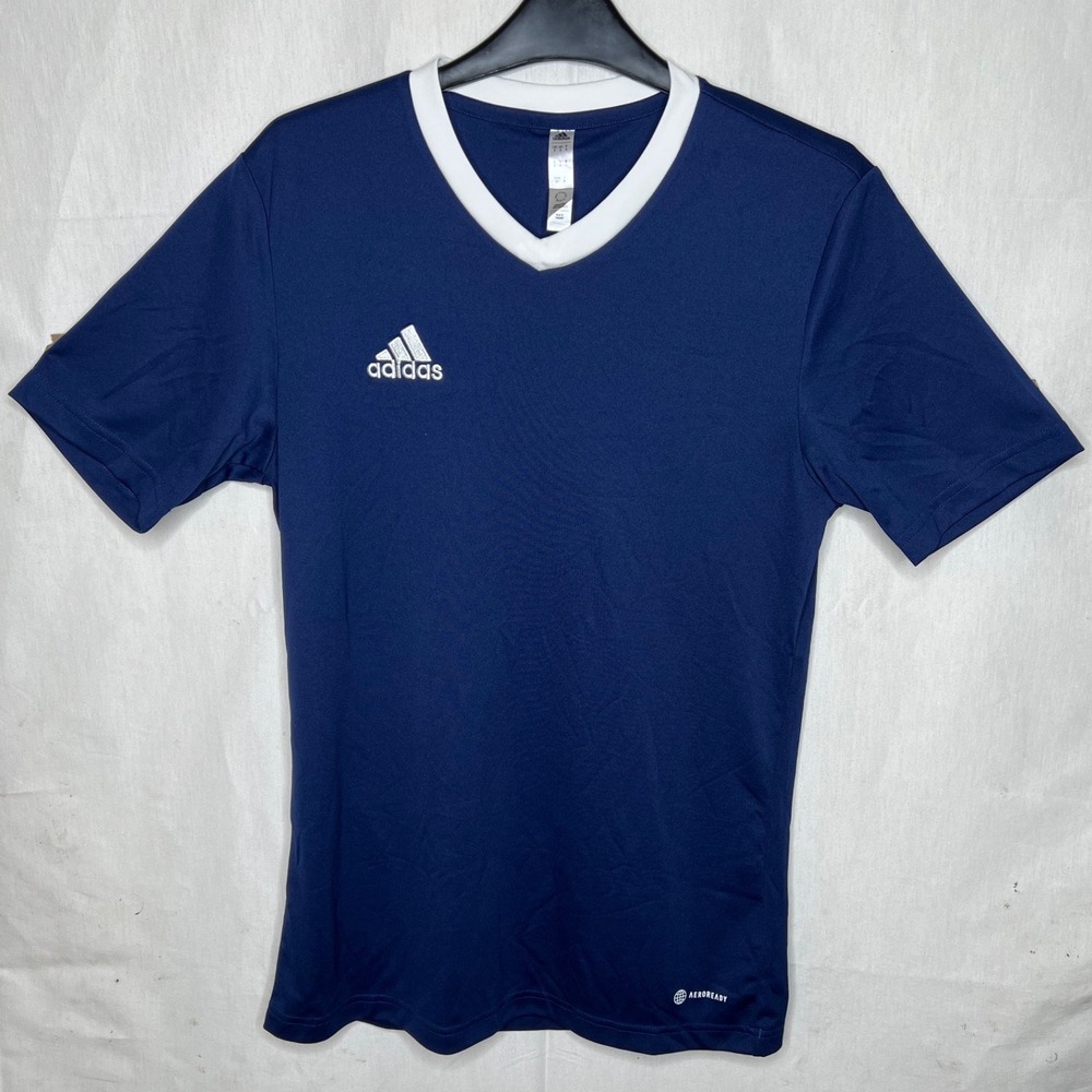 Adidas Kids Aeroready Soccer Jersey Navy Blue White‎ V-Neck HE1575 Size S